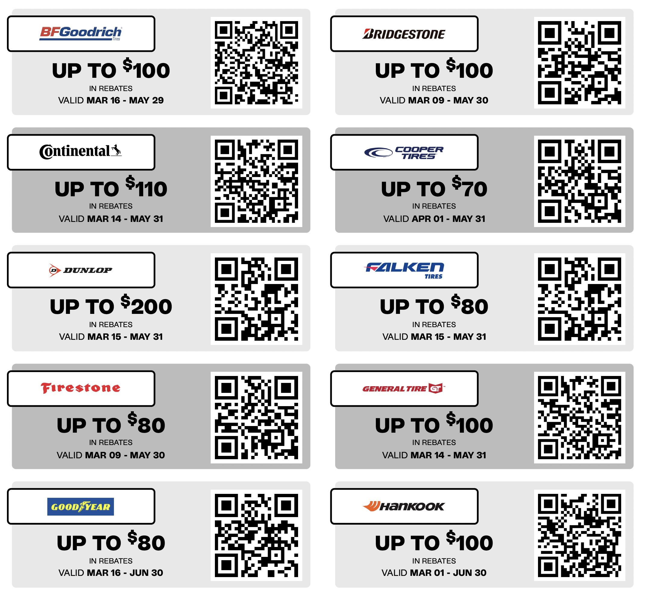 spring tire rebates with QR codes 2026
