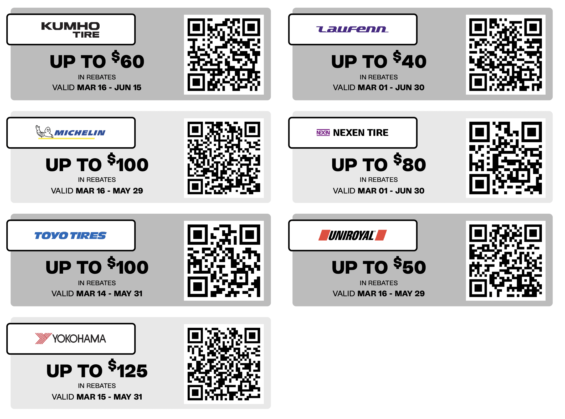 spring tire rebates with QR codes 2026